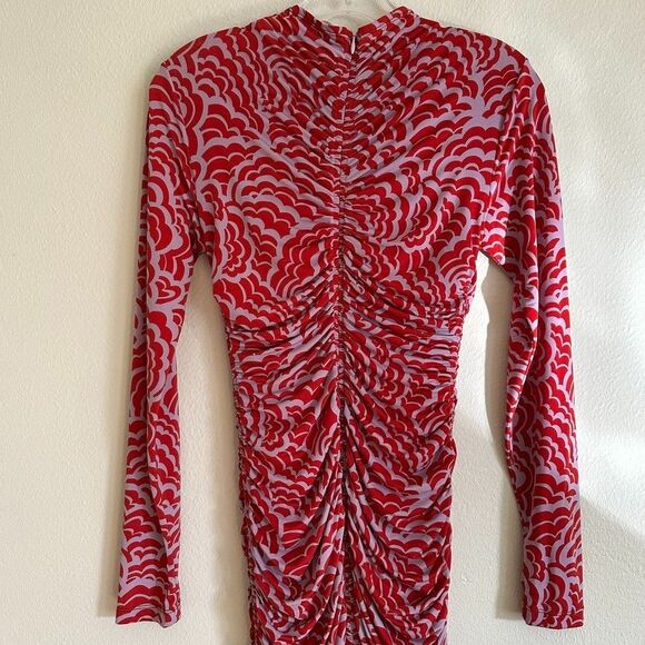 A.L.C. Red Lilac Ansel Long Sleeve Funnel Rushed Midi Bodycon Dress Sz M $551 - Picture 9 of 16